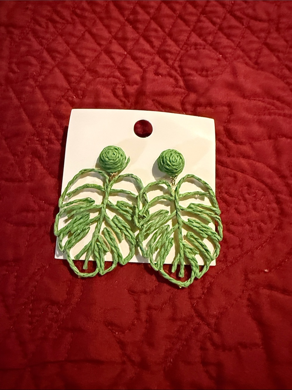 Handcrafted Green Leaf Drop Earrings - Women Jewelry